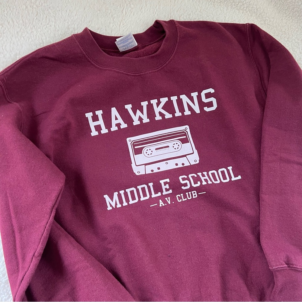 Stranger Things Hawkins A.V. Club Sweatshirt Gildan Maroon